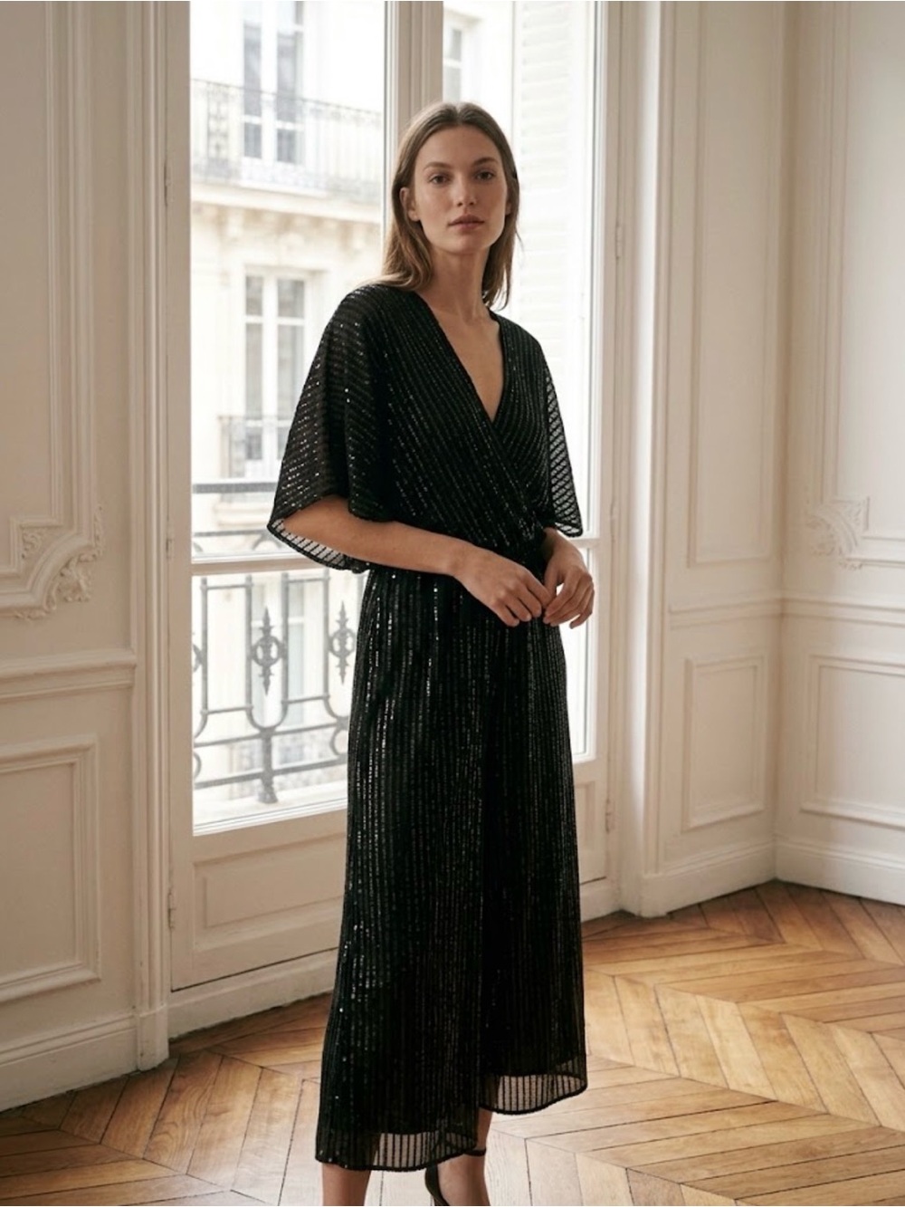 NWT ModCloth Twinkle Like Starlight Black Sequin Wide Leg Jumpsuit XL